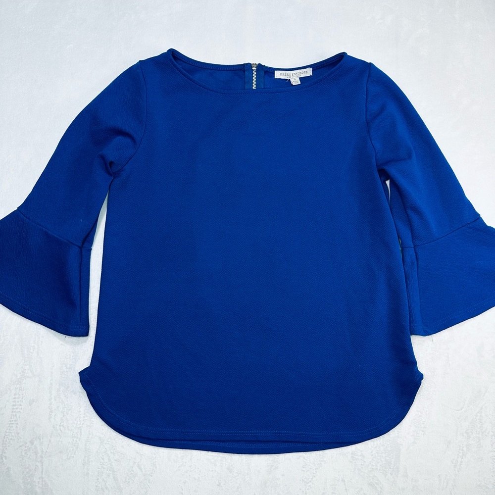 Green‎ Envelope Royal Blue Flared Sleeve Blouse Womens Size S